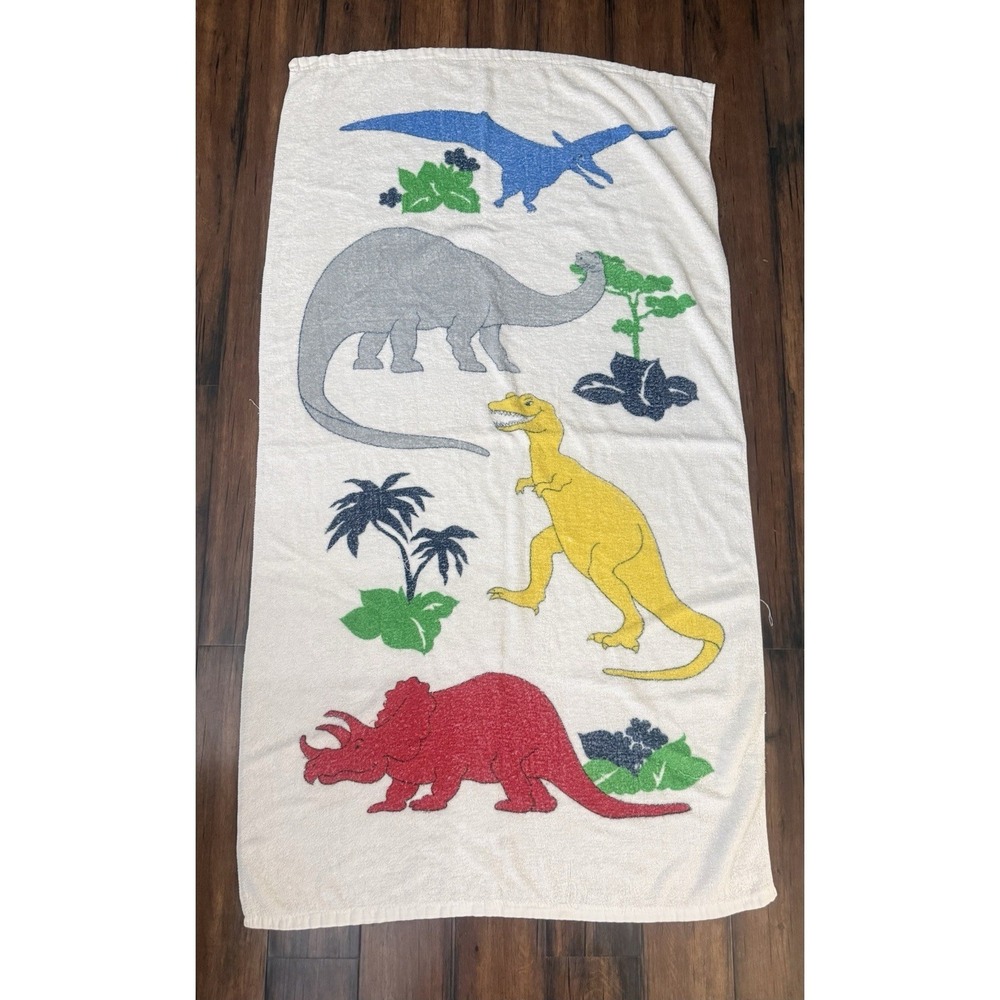 VTG Dinosaur Beach Towel Retro 70s 80s Soft Performance By Springs 100% Cotton